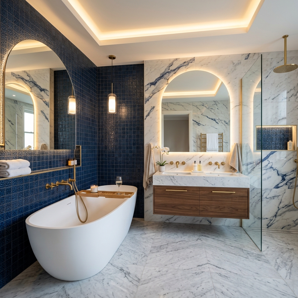 Lüks modern seramik kaplama banyo tasarımı